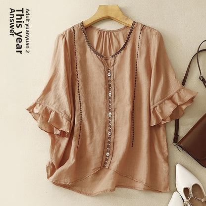 Kunstiline retro poolvarrukaga pluus 