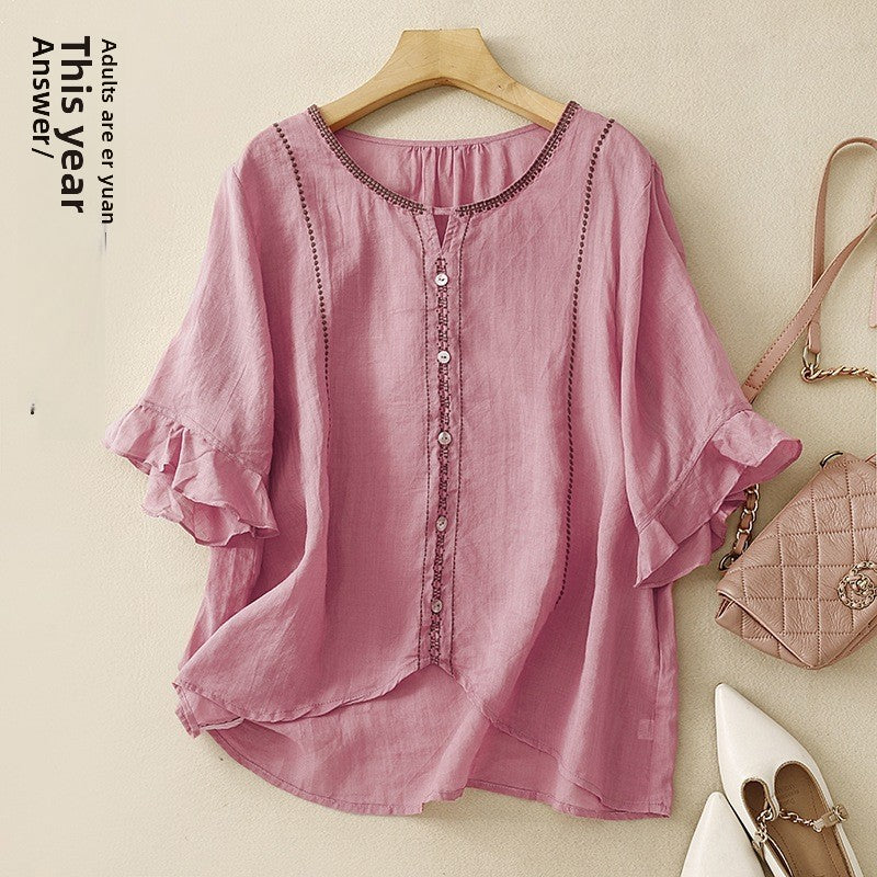 Kunstiline retro poolvarrukaga pluus 