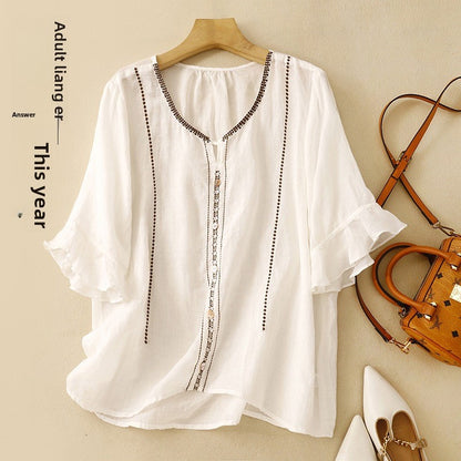 Kunstiline retro poolvarrukaga pluus 